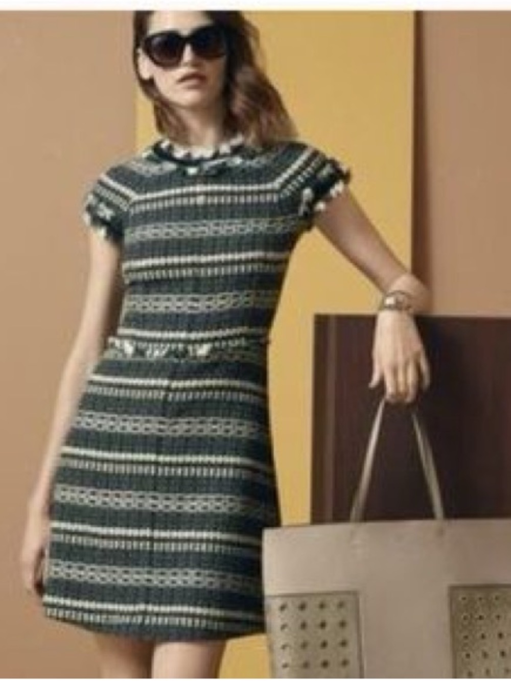 Tory Burch Black and White Tweed Cap-Sleeve Dress-NWOT